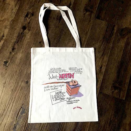 Die Baby-Olympiade Stofftragetasche (Motiv: Weit-Koten-Contest)